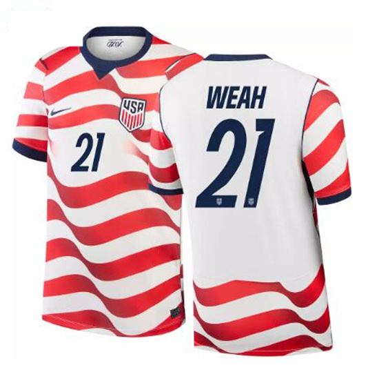 Men's USA Timothy Weah #21 2026 World Cup FIFA Home Replica Adult USMNT AAA Jersey