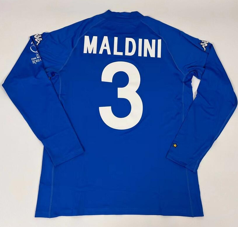 Maldini #3 Retro Italy 2002 Home Long Sleeve Soccer Jersey