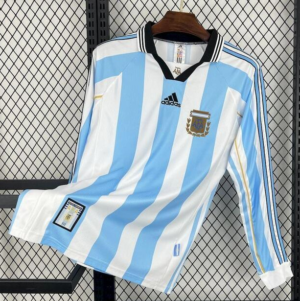 Retro Argentina 1998 Home Long Sleeve Soccer Jersey