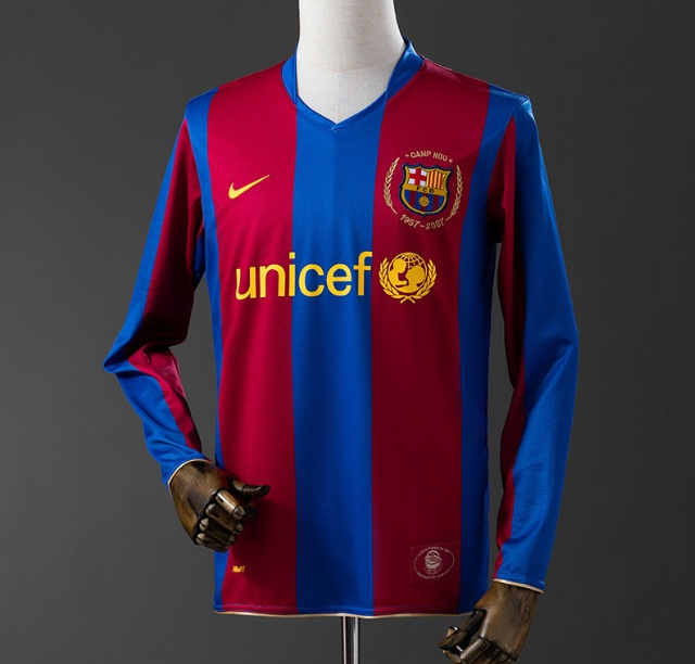 Retro Barcelona 2007-08 Home 50 Years Anniversary Long Sleeve Soccer Jersey