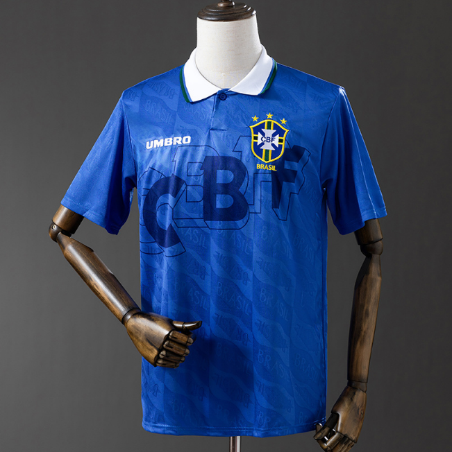 Retro Brazil 1992 Away Soccer Jersey Blue
