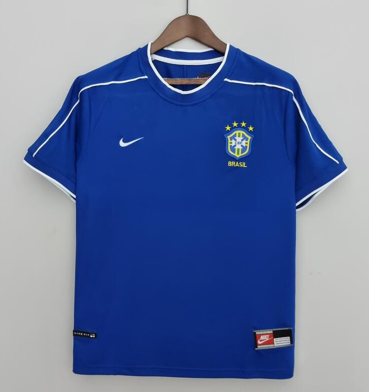Retro Brazil 1998 Away Soccer Jersey Blue