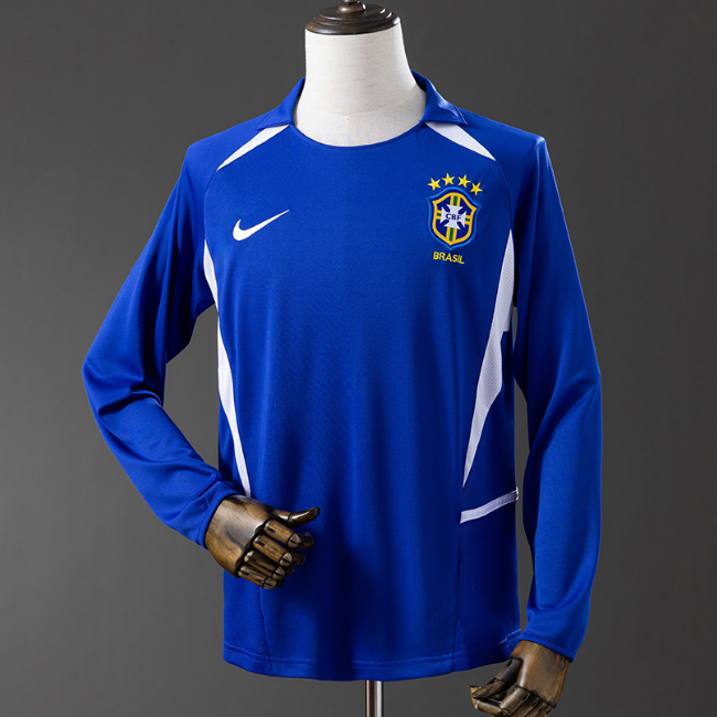 Retro Brazil 2002 Away Long Sleeve Soccer Jersey