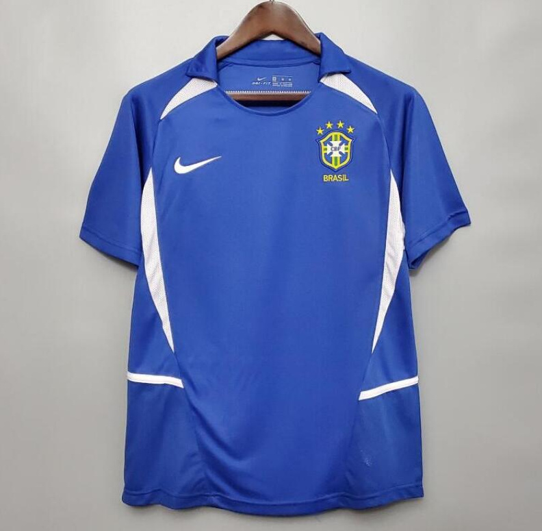 Retro Brazil 2002 Away Soccer Jersey Blue