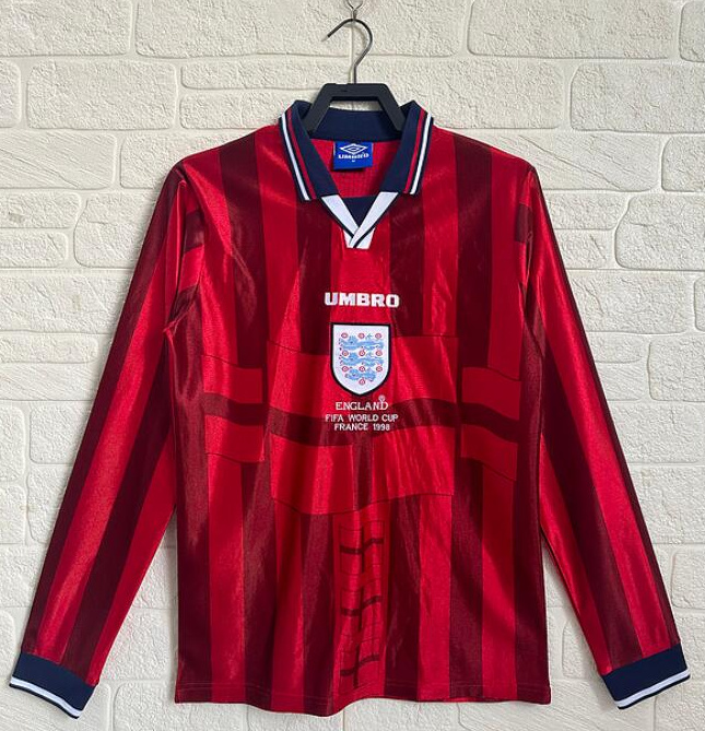 Retro England 1998 Away Long Sleeve Soccer Jersey
