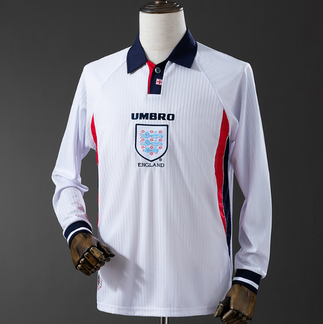 Retro England 1998 Home Long Sleeve Soccer Jersey