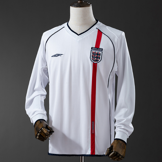 Retro England 2002 Home Long Sleeve Soccer Jersey