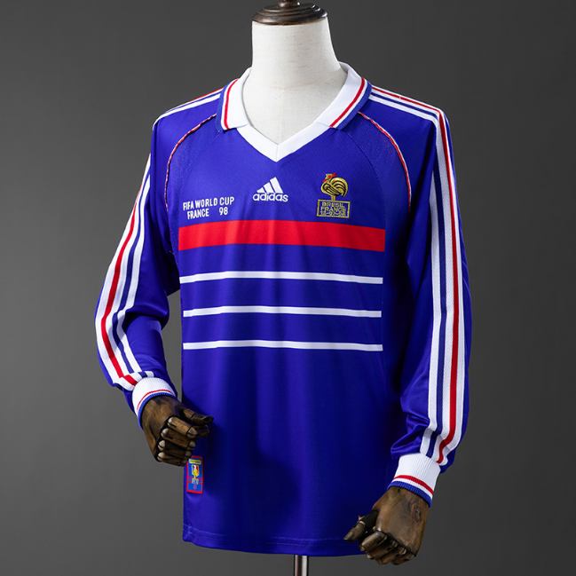 Retro France 1998 Home Long Sleeve Soccer Jersey