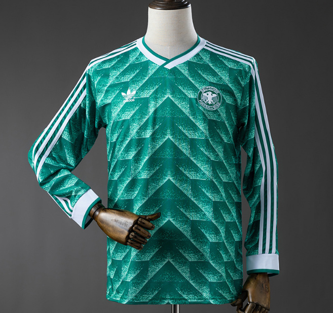 Retro Germany 1990 Away Long Sleeve Green Soccer Jersey