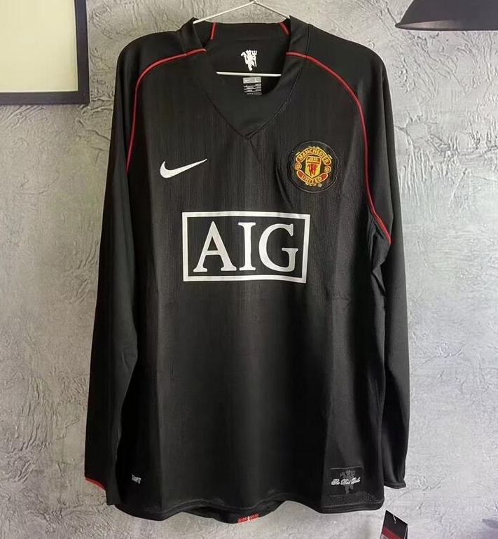 Retro Manchester United 2007-08 3rd Away Long Sleeve Soccer Jersey Black