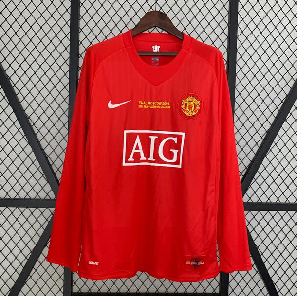 Retro Manchester United 2007-08 Home Long Sleeve Soccer Jersey