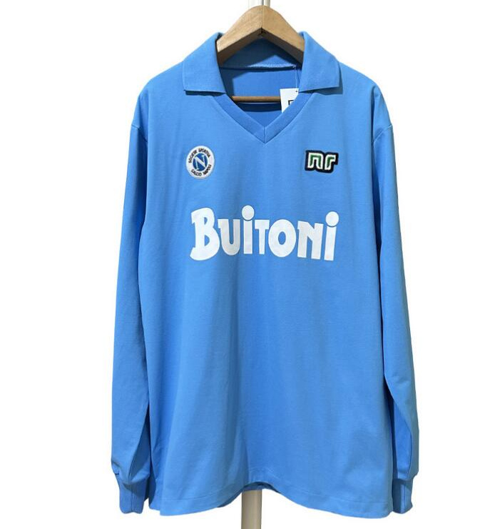 Retro Napoli 1986-87 Home Long Sleeve Soccer Jersey Blue