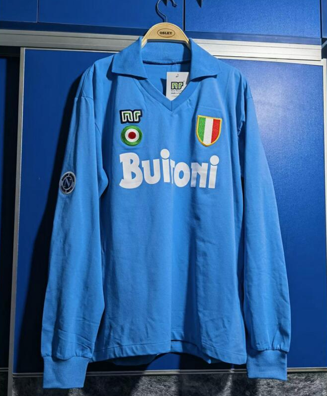 Retro Napoli 1987-88 Home Long Sleeve Soccer Jersey Blue