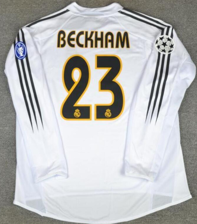 Retro Real Madrid 2004-05 Home Long Sleeve Beckham 23 Soccer Jersey With Cup Patch
