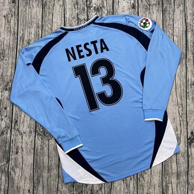 Retro SSC Lazio 2000-01 Home Long Sleeve Soccer Jersey 13 Nesta