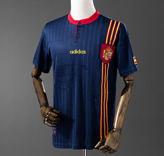 Retro Spain 1996 Away Soccer Jersey Navy