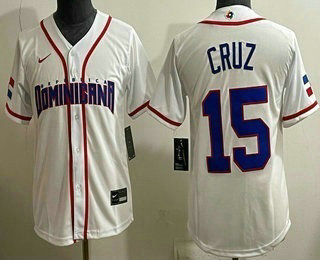 Women's Dominican #15 Oneil Cruz White 2026 World Baseball Classic Cool Base Jersey