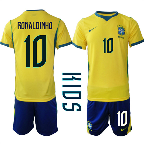 Youth Brazil #10 RONALDINHO National Team FIFA x World Cup 2026 Home On Field Jersey