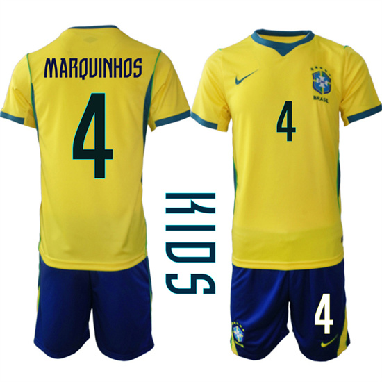 Youth Brazil #4 MARQUINHOS National Team FIFA x World Cup 2026 Home On Field Jersey