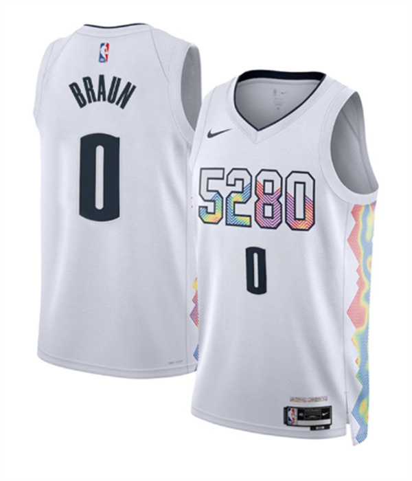 Men's Denver Nuggets #0 Christian Braun White 2024-25 City Edition Stitched Basketball Jersey
