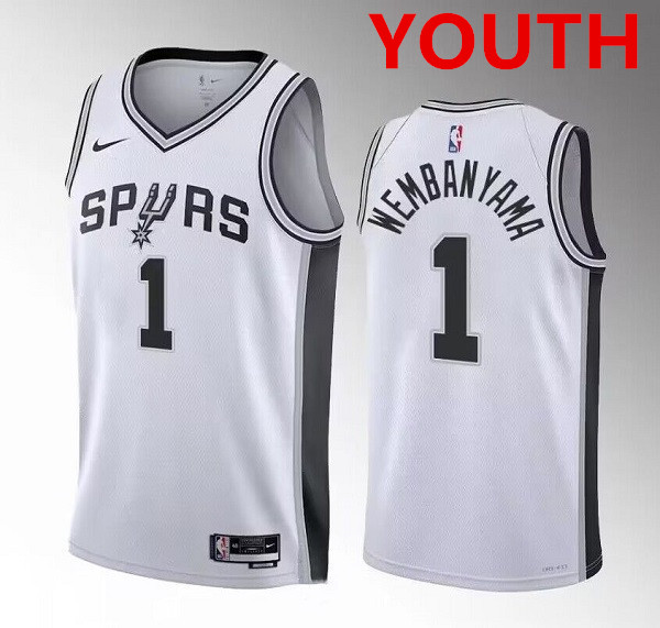 Youth San antonio spurs #1 victor wembanyama white association edition stitched basketball jersey