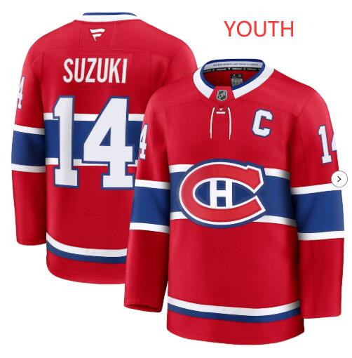 Youth Montreal Canadiens #14 Nick Suzuki Fanatics Home Red Premium Kids Jersey