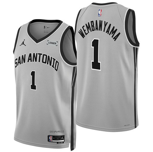Men's San Antonio Spurs #1 Victor Wembanyama Silver 2025-26 Statement Edition Stitched Basketball Jersey