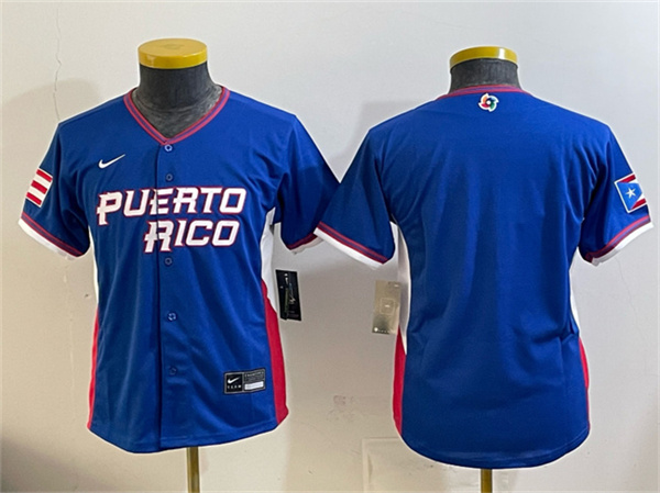 Youth Puerto Rico Baseball Blank Royal 2026 World Baseball Classic Road Stadium Stitched Baseball Jersey