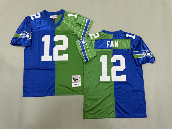 Men's 12 Fan Seattle Seahawks Blue Green Split Throwback Jerseys