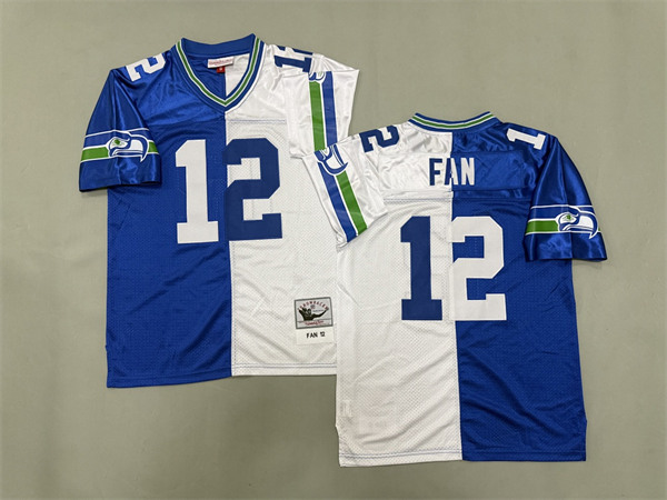 Men's 12 Fan Seattle Seahawks Blue White Split Throwback Jerseys