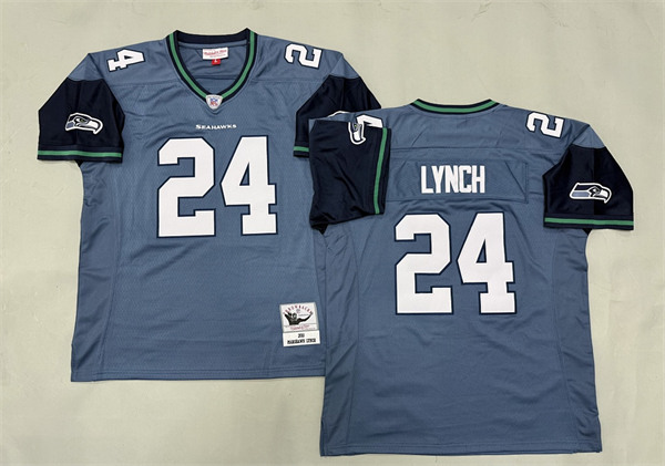 Men's Marshawn Lynch #24 Blue Seattle Seahawks 2010 Legacy Mitchell & Ness Throwback Replica  Jersey