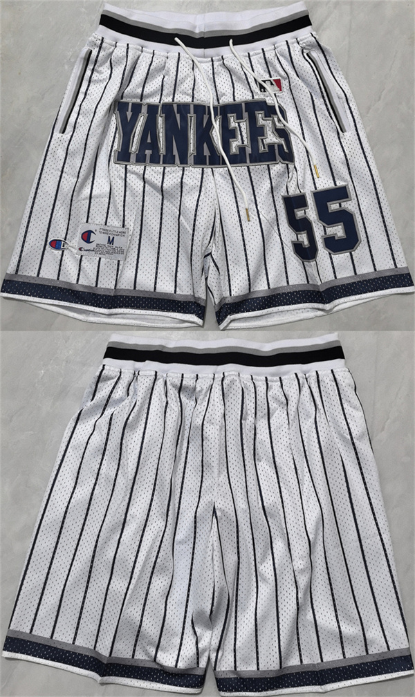 Men's New Yok Yankees #55 White Shorts (Run Small)