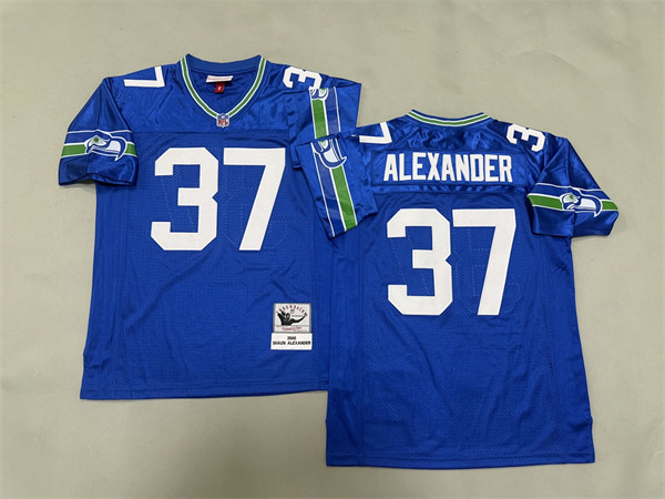 Men's Shaun Alexander #37 Royal Blue Seattle Seahawks Throwback Jerseys