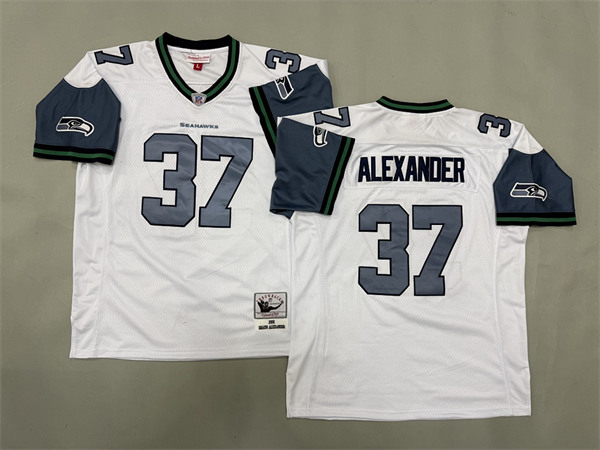 Men's Shaun Alexander #37 White Seattle Seahawks Legacy Mitchell & Ness Throwback Replica  Jersey