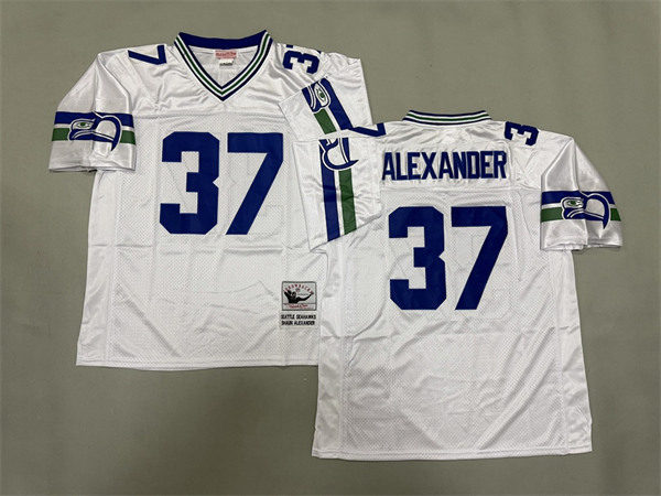 Men's Shaun Alexander #37 White Seattle Seahawks Throwback Jerseys