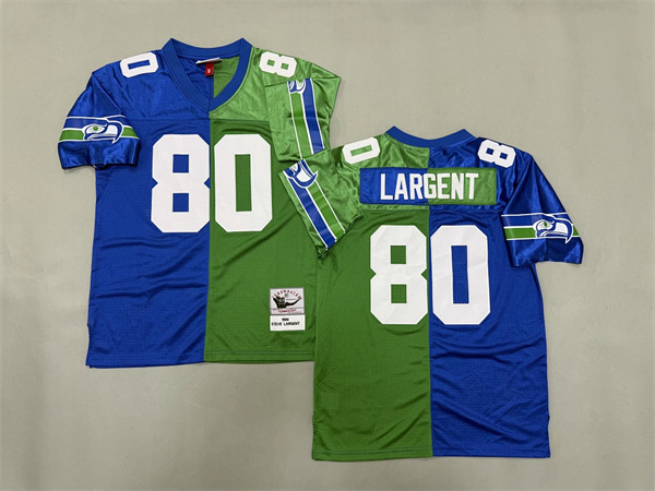 Seattle Seahawks #80 Steve Largent Blue Green Split Throwback Jersey