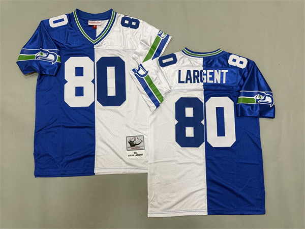 Seattle Seahawks #80 Steve Largent Blue White Split Throwback Jersey