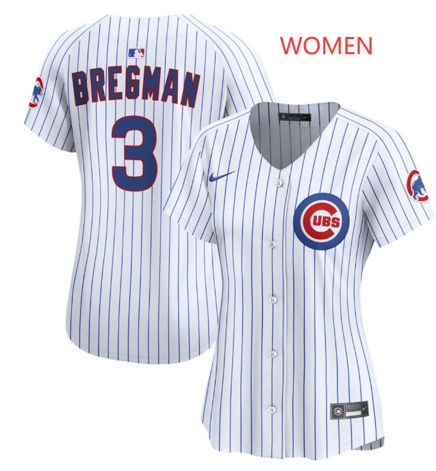 Women Chicago Cubs #3 Alex Bregman nike White pinstripe home limited jersey