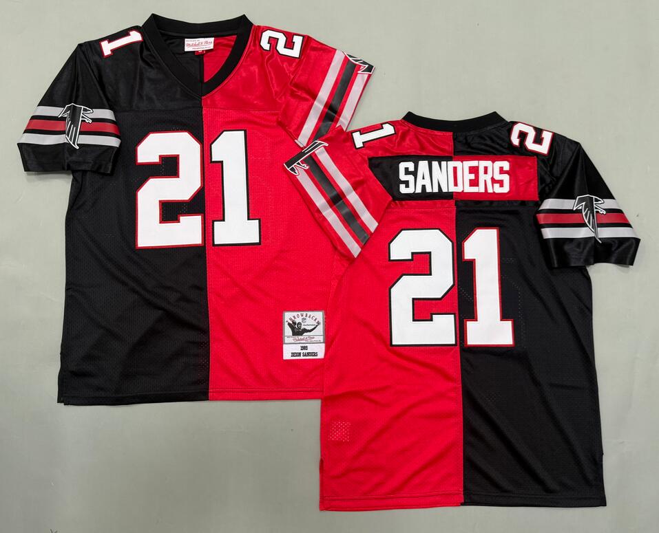 Men's Atlanta Falcons #21 Deion Sanders Black Red Split 1989 Throwback Jersey