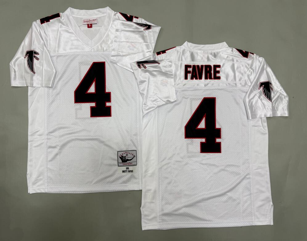 Men's Atlanta Falcons #4 Brett Favre White Throwback Jersey