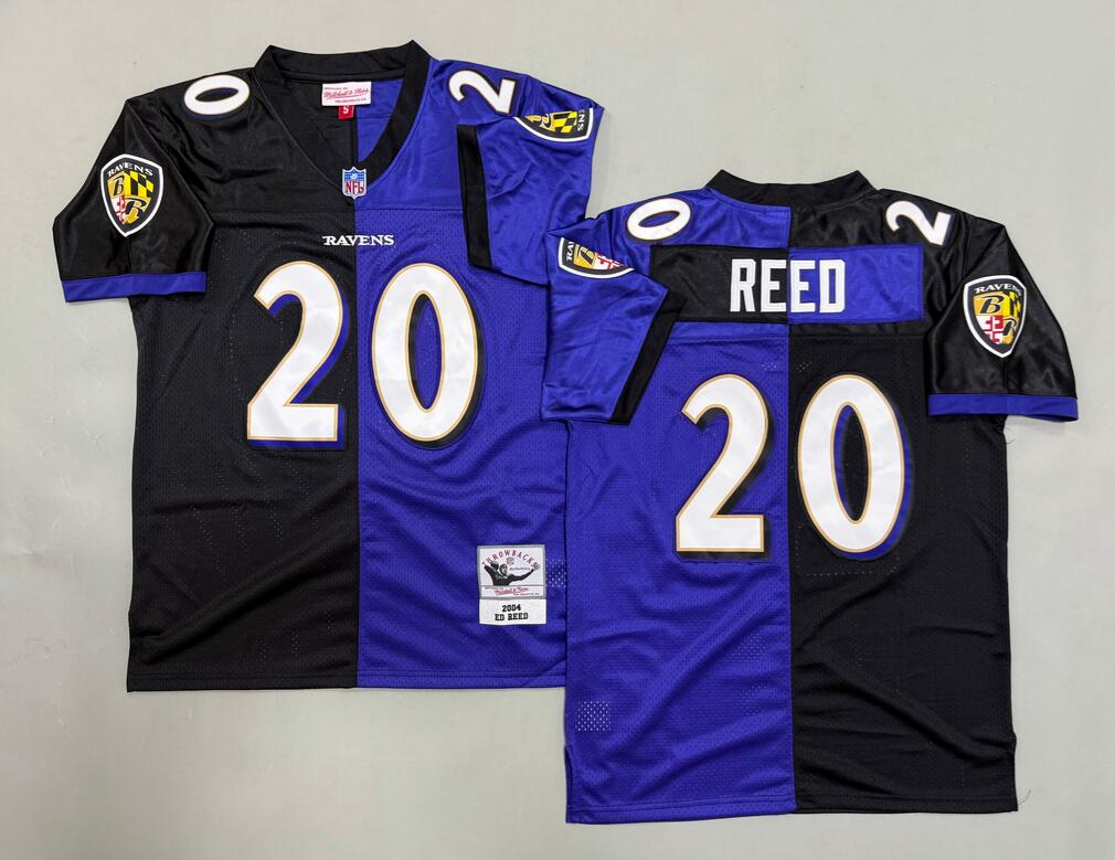 Men's Baltimore Ravens #20 Rd Reed Purple Black Split Throwback 2004 Jersey