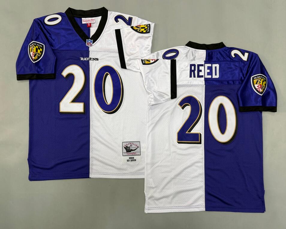Men's Baltimore Ravens #20 Rd Reed Purple White Split Throwback 2004 Jersey