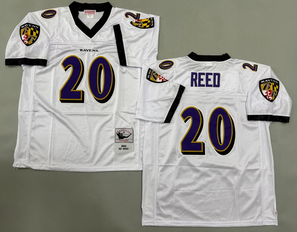 Men's Baltimore Ravens #20 Rd Reed White Throwback 2004 Jersey