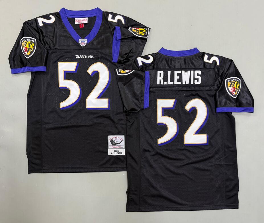 Men's Baltimore Ravens #52 Ray Lewis Black Throwback 2004 Jersey