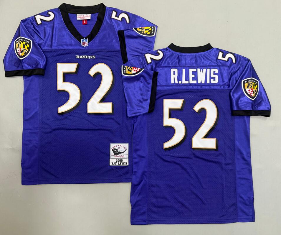 Men's Baltimore Ravens #52 Ray Lewis Purple Throwback 2000 Jersey