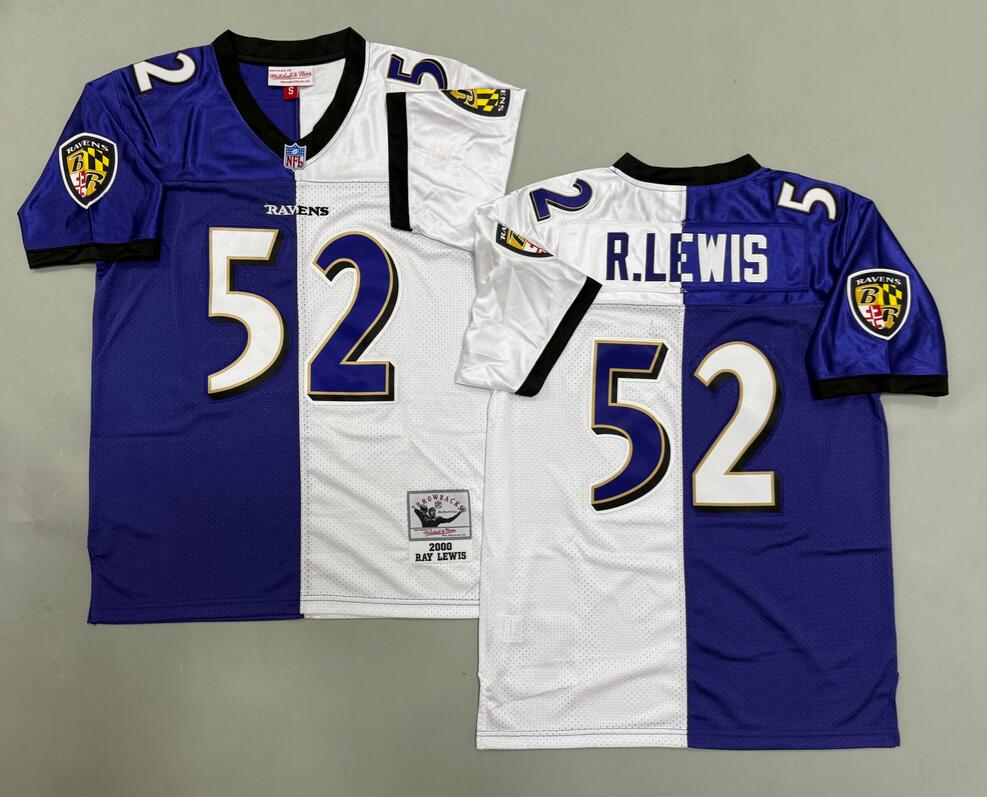 Men's Baltimore Ravens #52 Ray Lewis Purple White Split Throwback 2000 Jersey