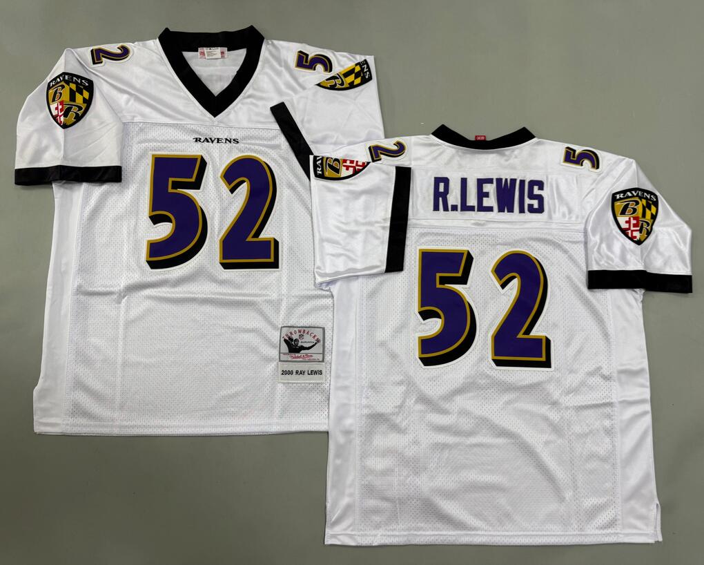 Men's Baltimore Ravens #52 Ray Lewis White Throwback 2000 Jersey