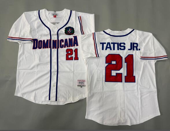 Mens Headgear Classics Fernando Tatis Jr. #21 Dominican Baseball White Jersey