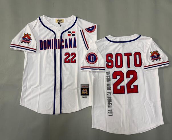 Mens Headgear Classics Juan Soto #22 Dominican Baseball White Retra Jersey
