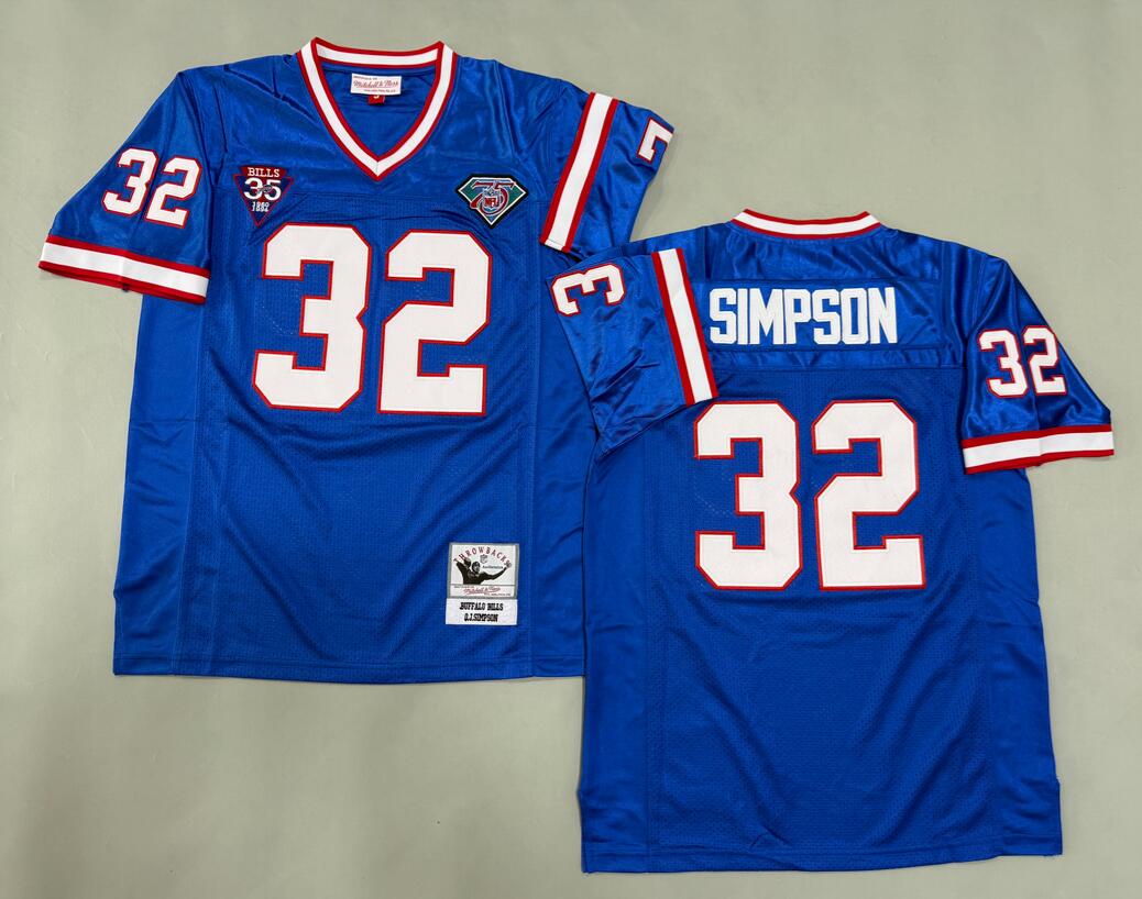Men's Buffalo Bills #32 O.J.Simpson Blue Throwback Stitched Jersey